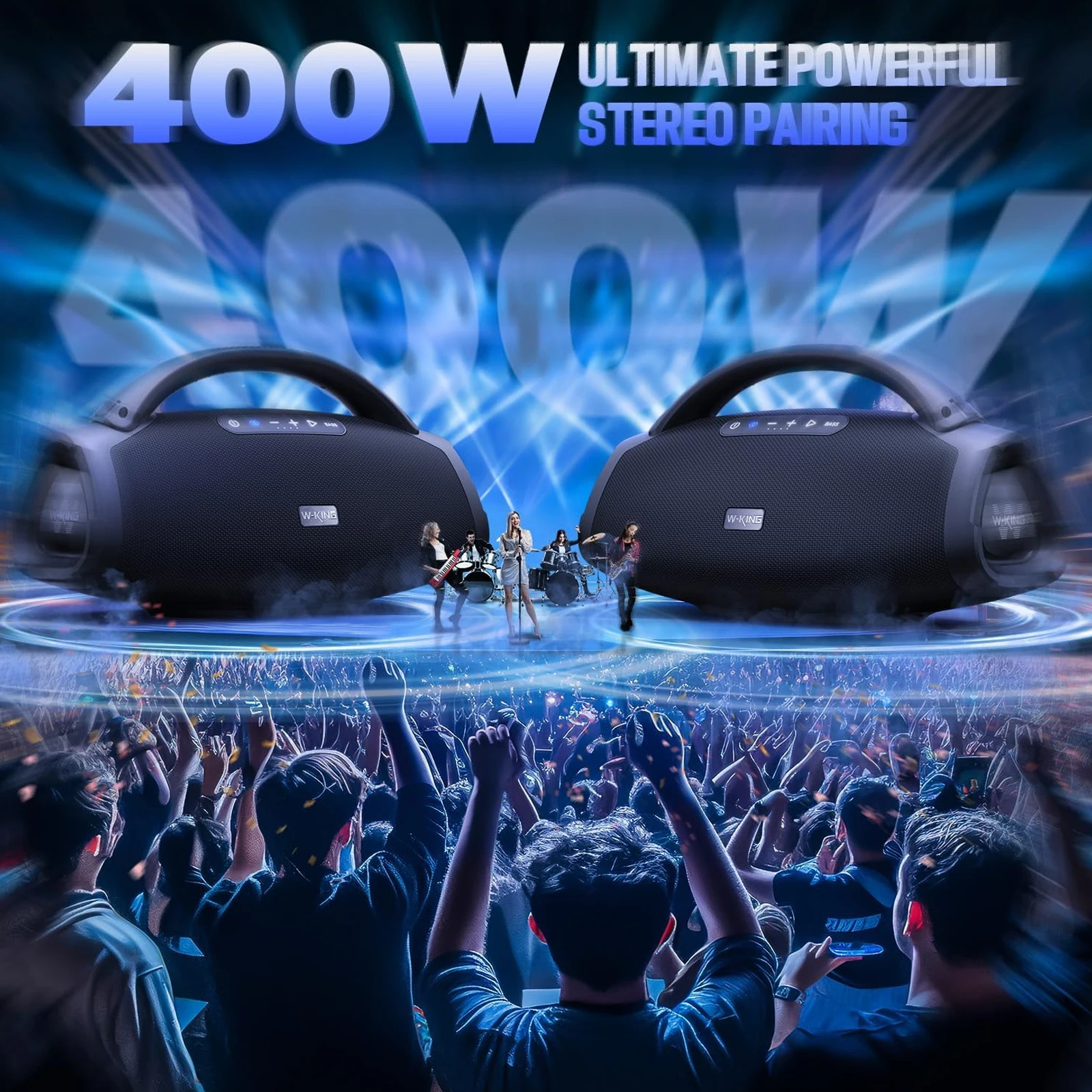 W-KING D20 Altavoces Bluetooth portátiles, 200W RMS Massive Bass Party Boombox IPX7 Altavoz impermeable Grande, Altavoz exterior fuerte - imagen 4