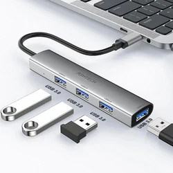 RSHTECH-Hub USB de 4 puertos, divisor USB 3,0 con transferencia de datos de 5Gbps, extensor USB de aluminio para portátiles MacBook, carga no compatible