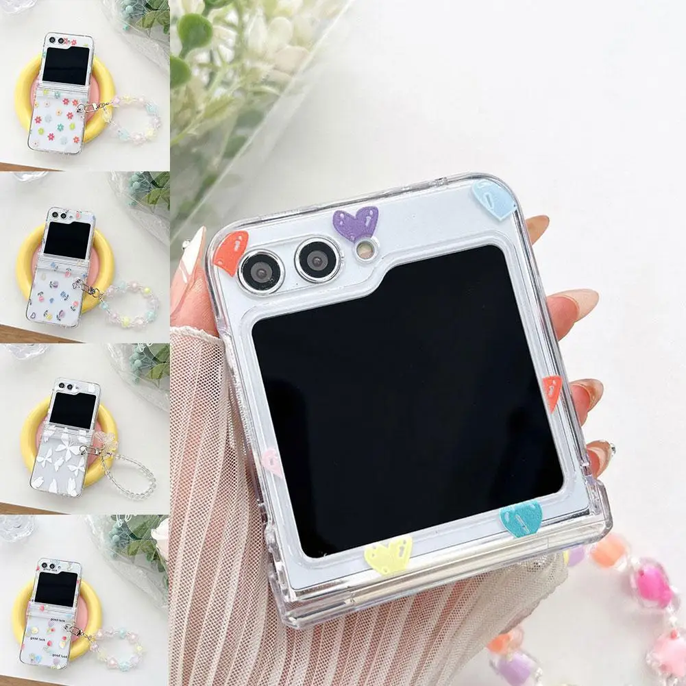 Funda con bisagra Floral para Samsung Galaxy Z Flip 5 ZFlip5, cubierta transparente, pulsera a prueba de golpes, dura, plegable, todo incluido, X1L4 - imagen 2