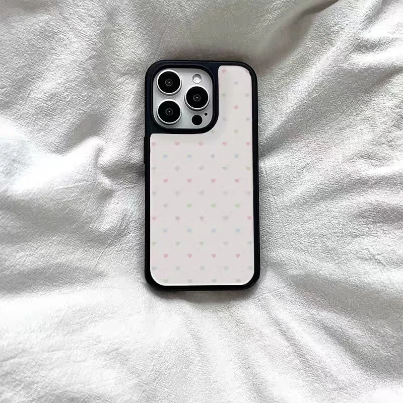 Ins lindos corazones coloridos borde plateado funda de teléfono epoxi TPU funda de teléfono anticaída para iPhone XR/11/12/13/14/15/16/17 Pro Max