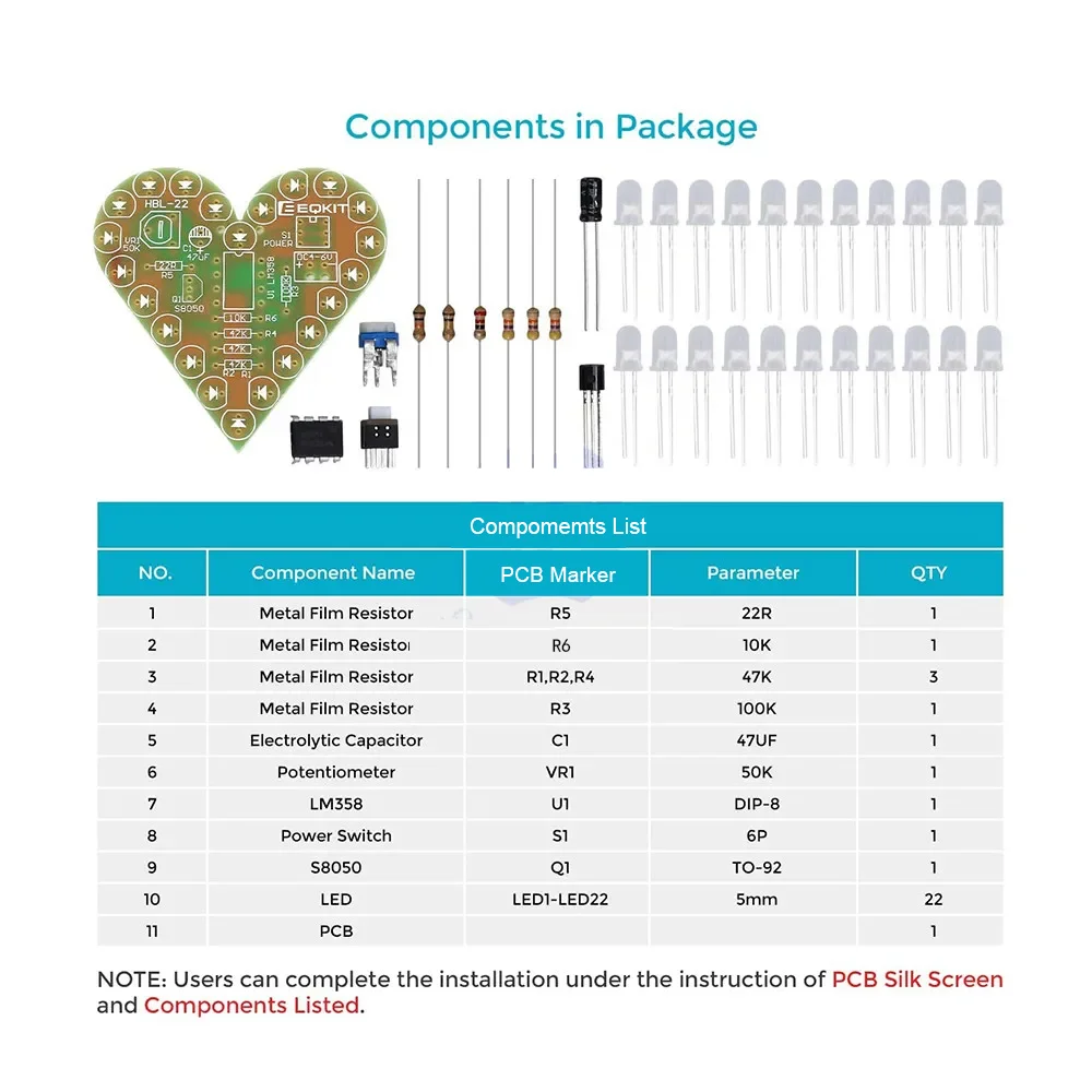 4 Uds diymore Kit de bricolaje de luz intermitente LED en forma de corazón con PCB DC 4-6V 4 colores disponibles para Kit de soldadura Kit de aprendizaje de práctica - imagen 4