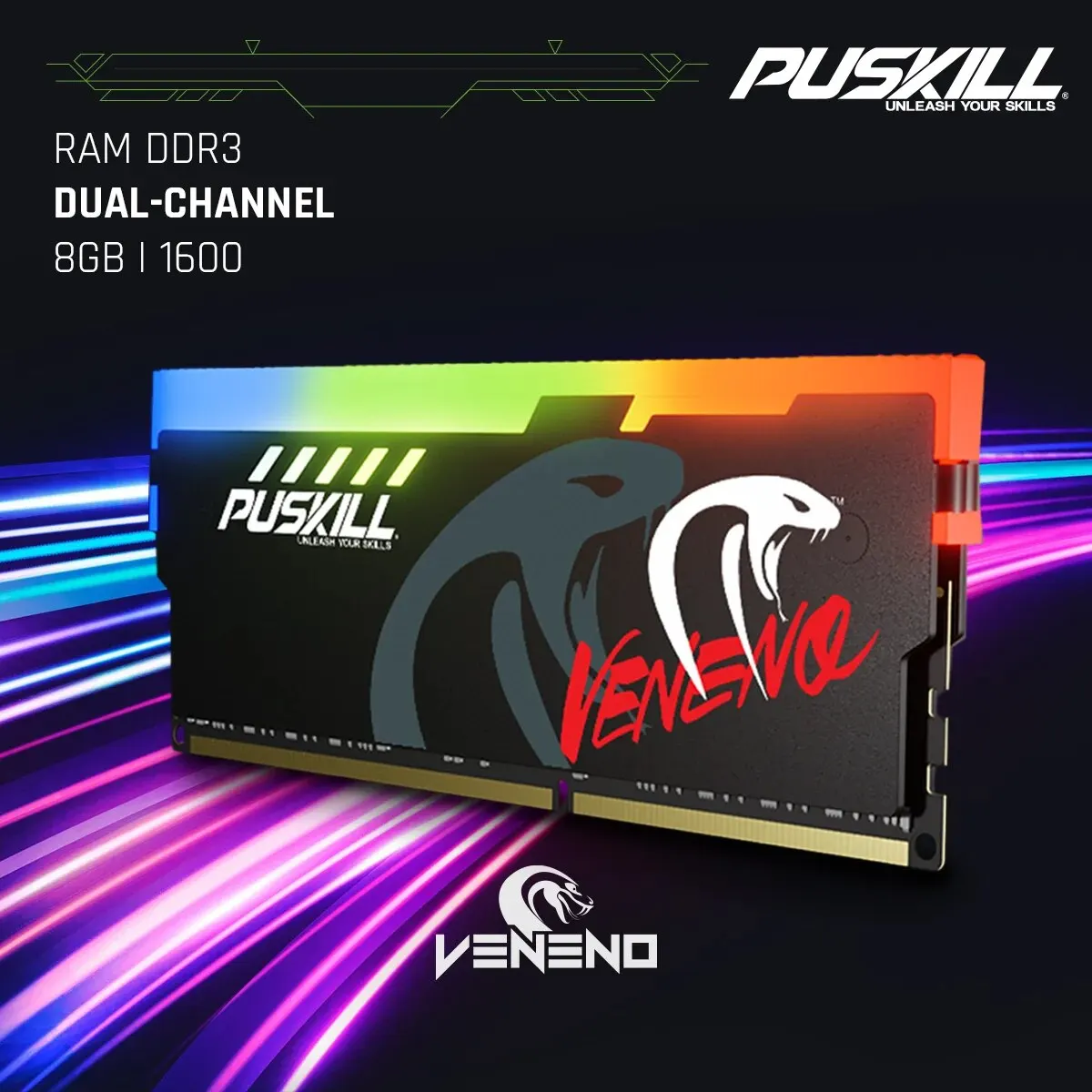 Memoria PUSKILL RAM RGB DDR3 8GBx2 1600MHz 12800S Udimm de doble canal DIMM Carneros de memoria de escritorio - imagen 2