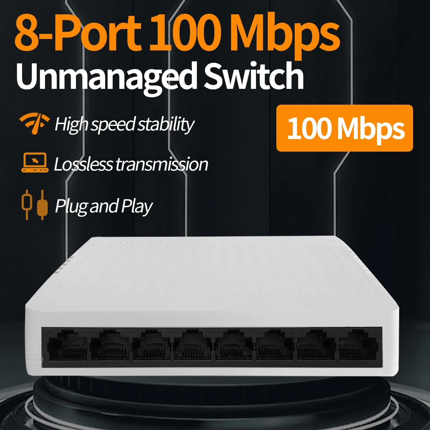 Interruptor de red de 8 puertos, Hub LAN RJ45 Ethernet no gestionado de 100Mbps para CCTV, FTTH, oficina y cámara