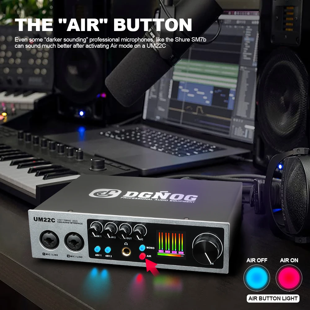 DGNOG UM22C interfaz de Audio USB 32bit/768KHz tarjeta de sonido de grabación USB-C profesional para estudio de guitarra Podcast canto Streaming - imagen 5