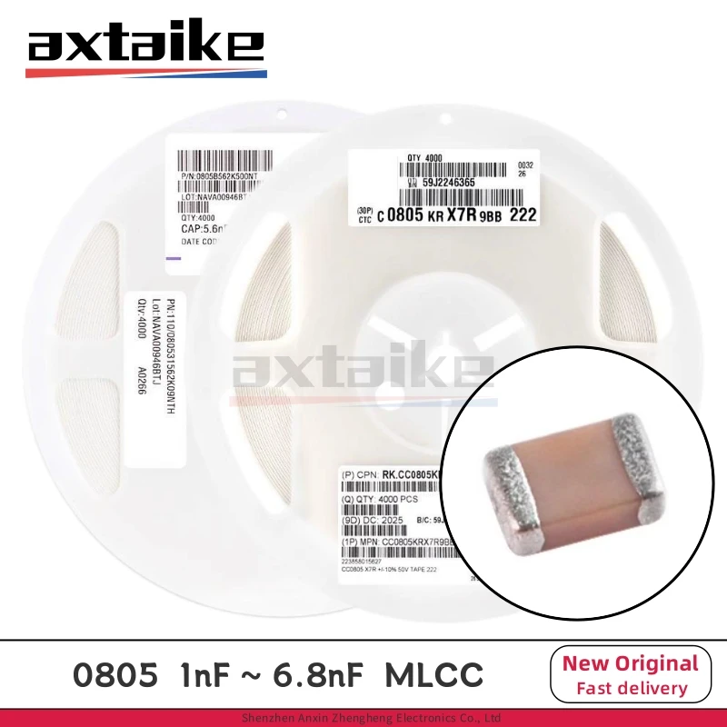 4000 Uds 0805 1nF 1.5nF 2.2nF 3.3nF 4.7nF 5.6nF 6.8nF 102K 152K 222K 332K 472K 682K 50V X7R 10% 2012 SMD condensador cerámico MLCC