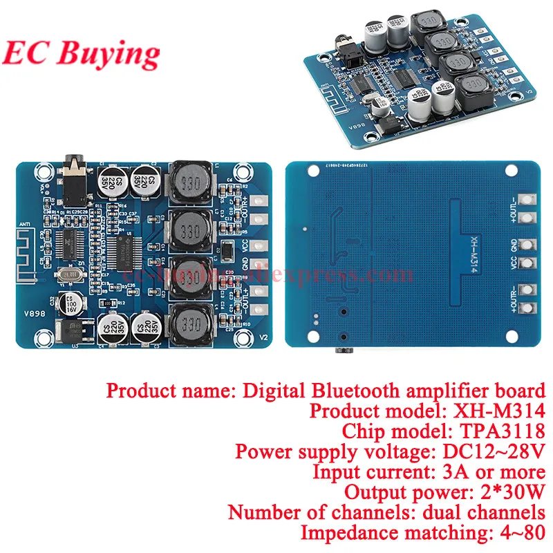 10 uds/1 unidad TPA3118 PBTL 60W Mono módulo de placa amplificadora de Audio de potencia Digital DC 8-24V para Arduino de doble canal 2*45W 30W XH-M314 - imagen 3