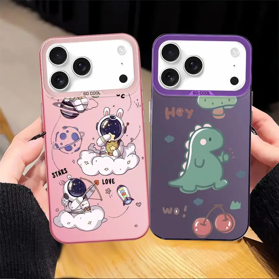 Funda para iPhone 16e 13 17Air XS 12 XR 14 15 Plus 11 16 17 Pro Max funda trasera para teléfono dibujos animados dinosaurio astronauta - imagen 3