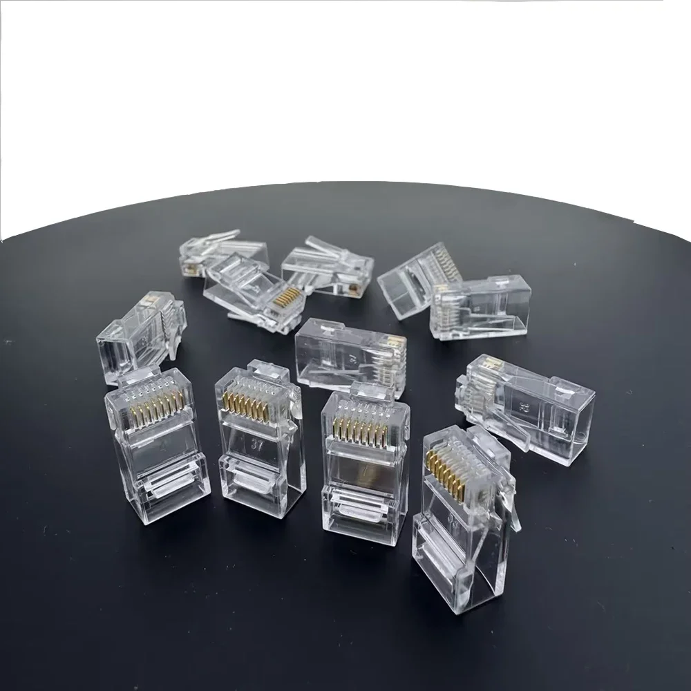 100 Uds RJ45 Cat6/Cat5e conectores Crystal End 8P8C engarzado UTP estándar red Ethernet enchufe Modular sin paso a través - imagen 2