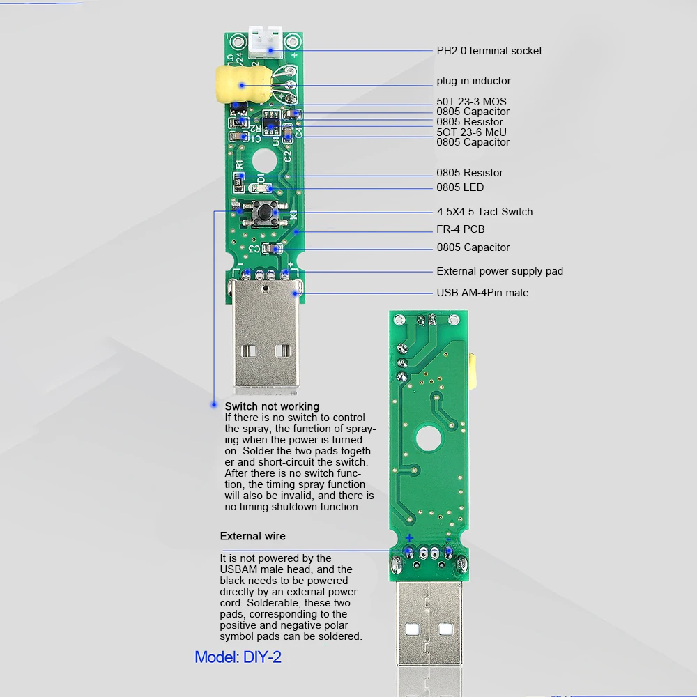 Módulo humidificador atomizador ultrasónico USB tipo C, 5V, 20mm, 1,5-3W, transductor hidratante DIY, generador de niebla, kit de Gas de goma atomizado - imagen 3