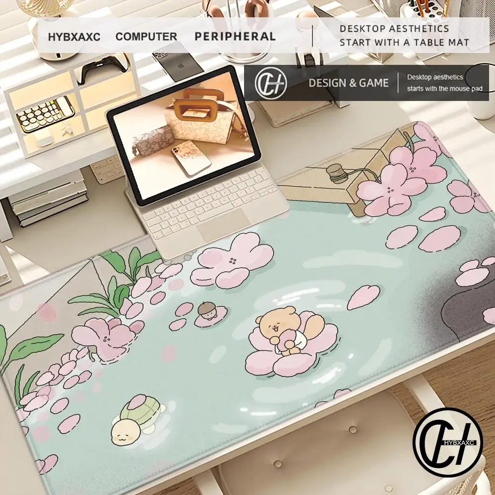 Alfombrilla de ratón para juegos suave de goma con flores rosas Kawaii, alfombrilla de teclado grande, alfombrilla de ratón topográfica para teclado con alfombrilla antideslizante