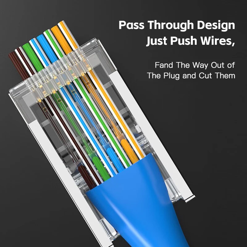 Cat6 paso a través de enchufe Modular RJ45 blindado chapado en oro 8P8C RJ45 extremos conectores de red UTP STP para cables trenzados sólidos - imagen 3