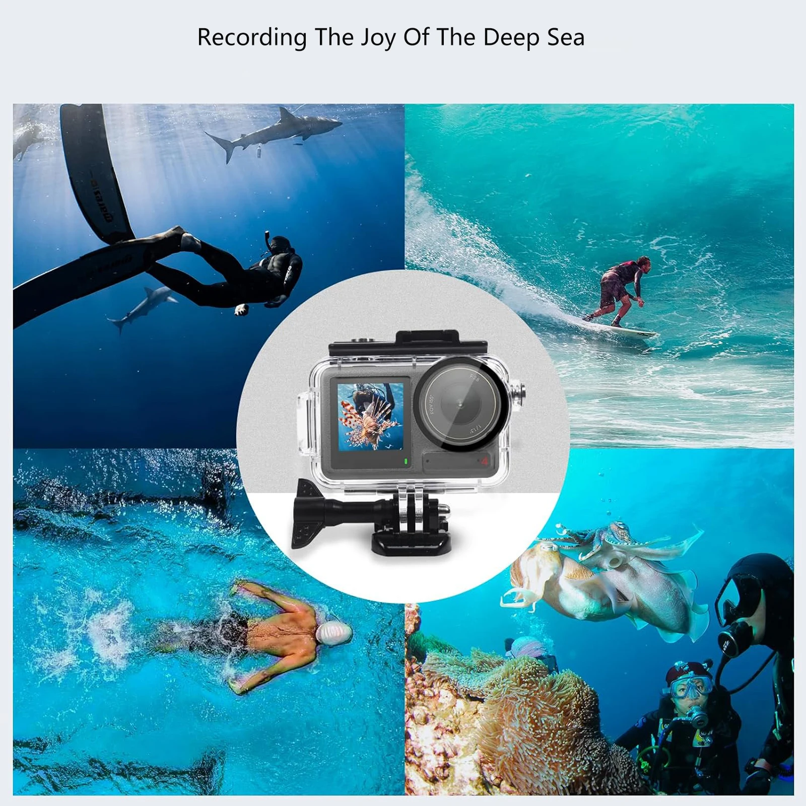 Probty 60M/196FT funda impermeable para DJI Osmo Action 5 Pro/4/3 cubierta de carcasa de buceo subacuático cámara protectora de buceo antiniebla - imagen 4