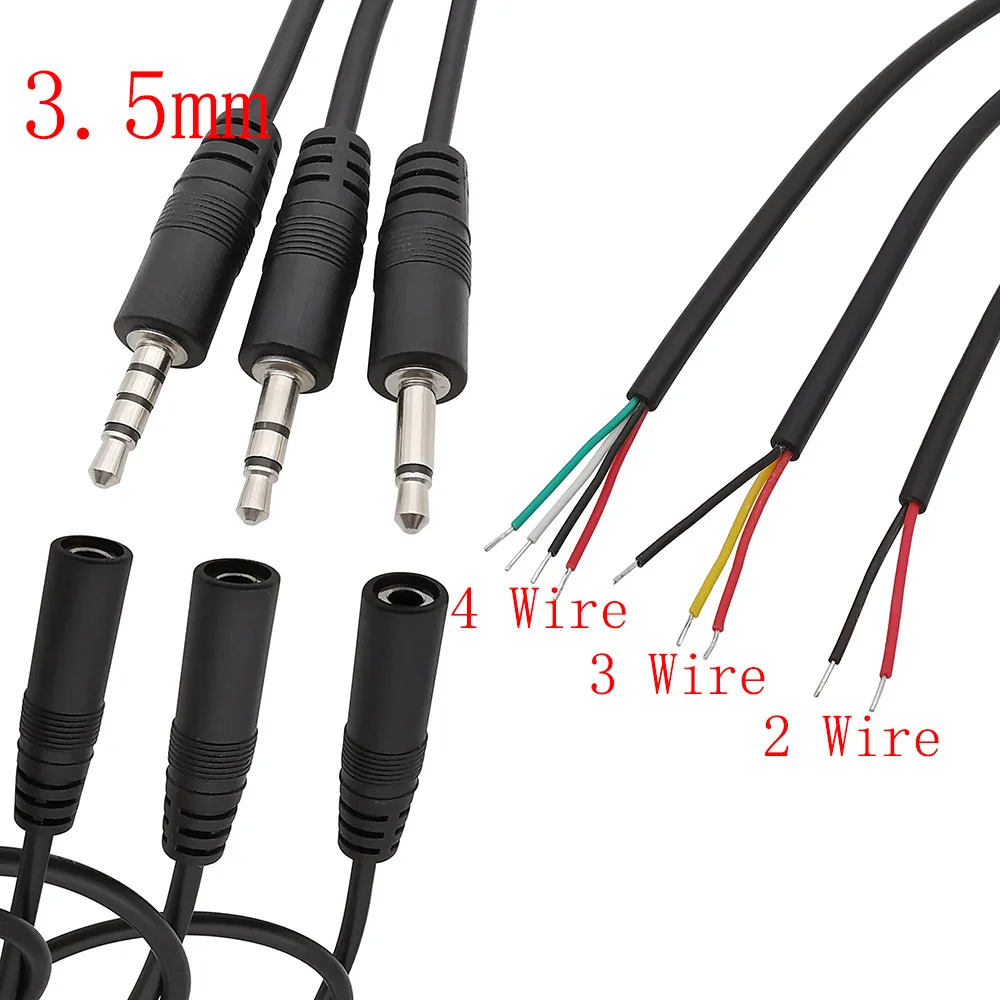 5 uds 3,5mm 2/3/4 polos enchufe macho conector hembra Audio auriculares Cable de extensión Mono/estéreo AUX Cable de reparación DIY