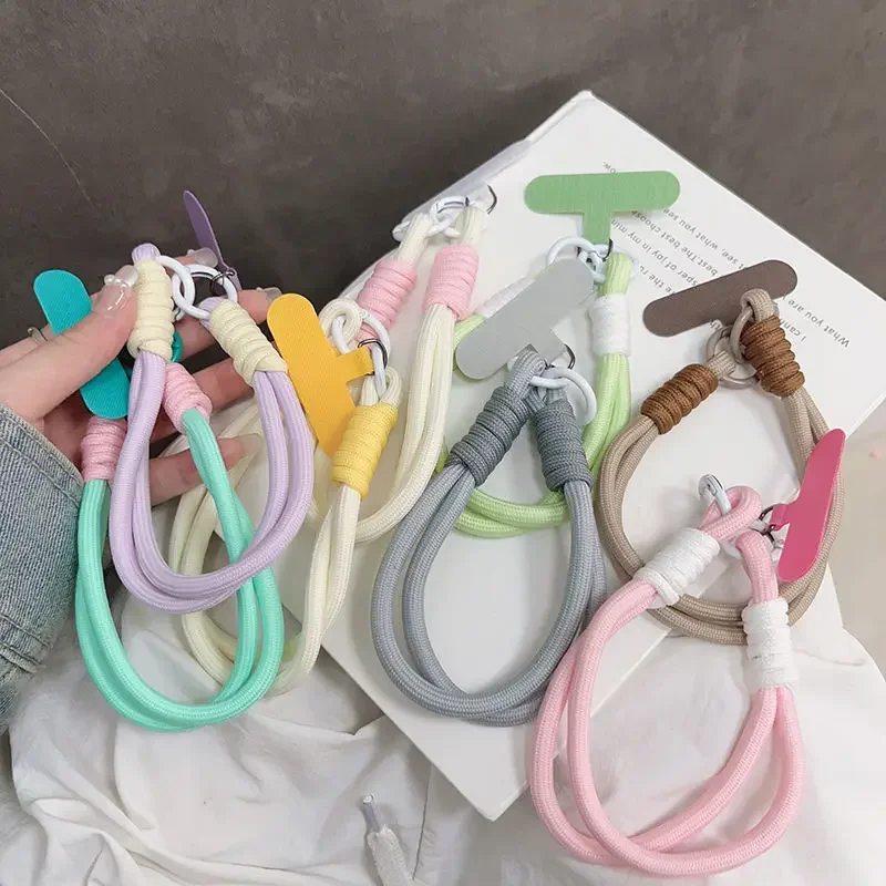 Bonita funda de teléfono corta Pastel a la moda, correa para la muñeca con cordón, cadena duradera con abalorio para teléfono de Color macarrón para iPhone, Samsung y Xiaomi