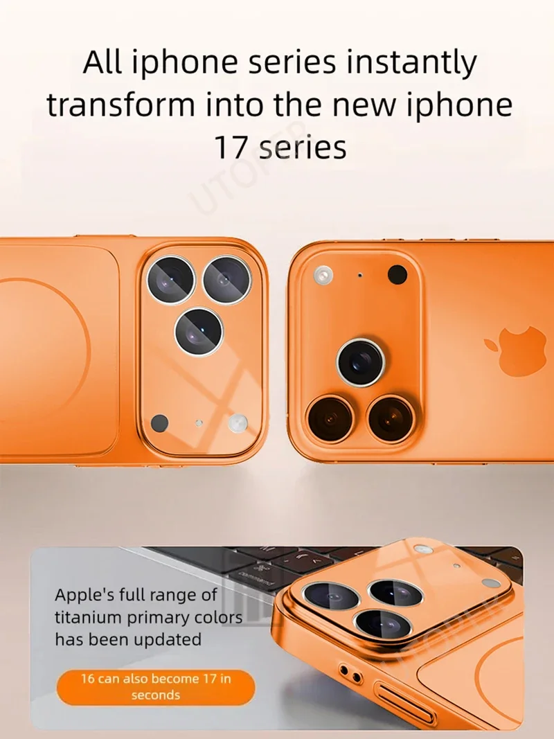 Funda de teléfono de cristal magnético Magsafe naranja oficial para iPhone 17 Air 16 15 14 13 Pro Max cubierta protectora dura a prueba de golpes mate - imagen 4