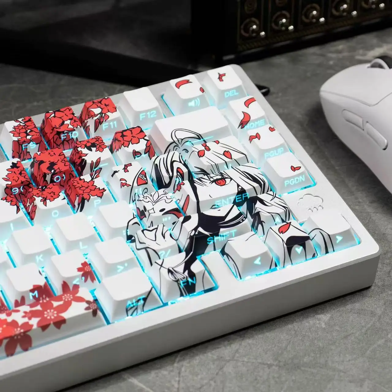 129 Raven Sakura Keycap Cherry Profile lindo Anime Keycap doble disparo lateral brillo a través de PBT Keycap para teclado mecánico MX