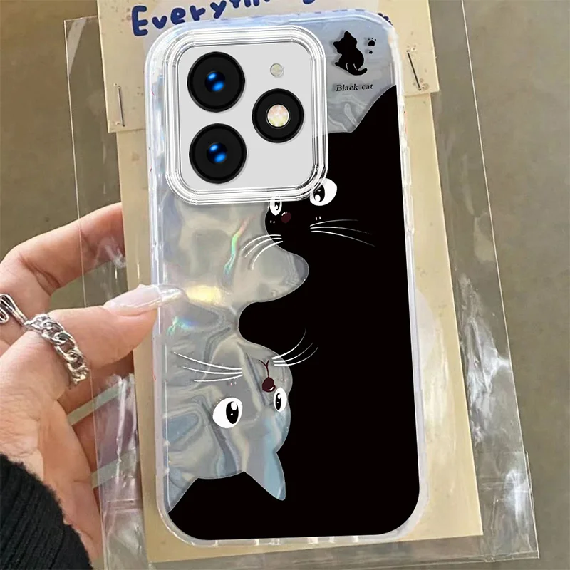 Funda de dibujos animados de gato negro de flores para Infinix Smart 8 8 Pro Hot 40i Tecno Spark Go 2024 20C 20 ITEL A50 P55 4G PC, fundas de teléfono - imagen 2