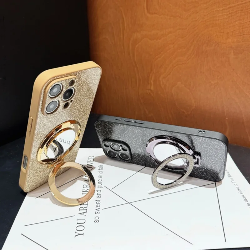 Nuevo con espejo de tocador, funda de teléfono con soporte magnético con purpurina de mampostería para iPhone 16 15 Plus 14 13 12 11 Pro Max Magsafe TPU - imagen 2