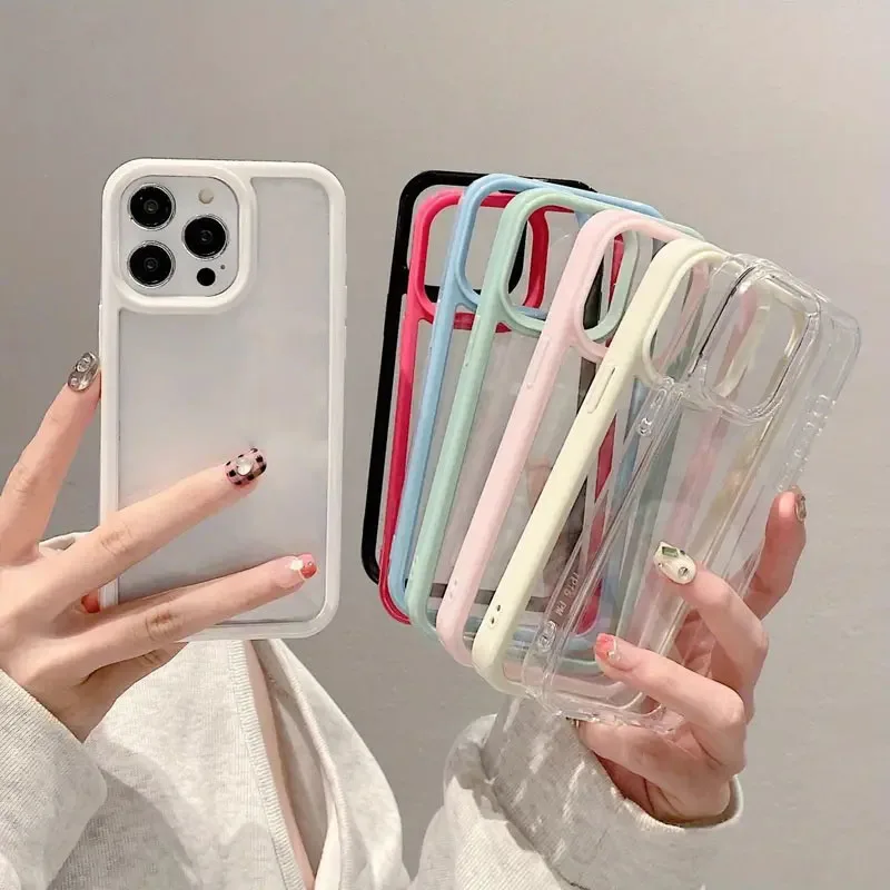 Fundas de teléfono de Color caramelo transparente de lujo para For iPhone 15 14 13 12 11 Pro Max, parachoques a prueba de golpes, cubierta trasera protectora, accesorios de teléfono