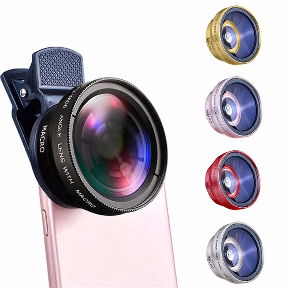 Universal 2 IN 1 Lens Clip 37mm Mobile Phone Lens Professional 0.45x 49uv Super Wide-Angle + Macro HD Lens for All Smartphones