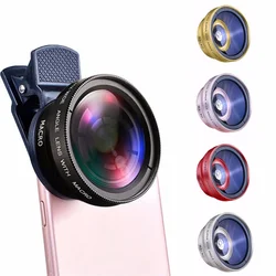 Universal 2 IN 1 Lens Clip 37mm Mobile Phone Lens Professional 0.45x 49uv Super Wide-Angle + Macro HD Lens for All Smartphones
