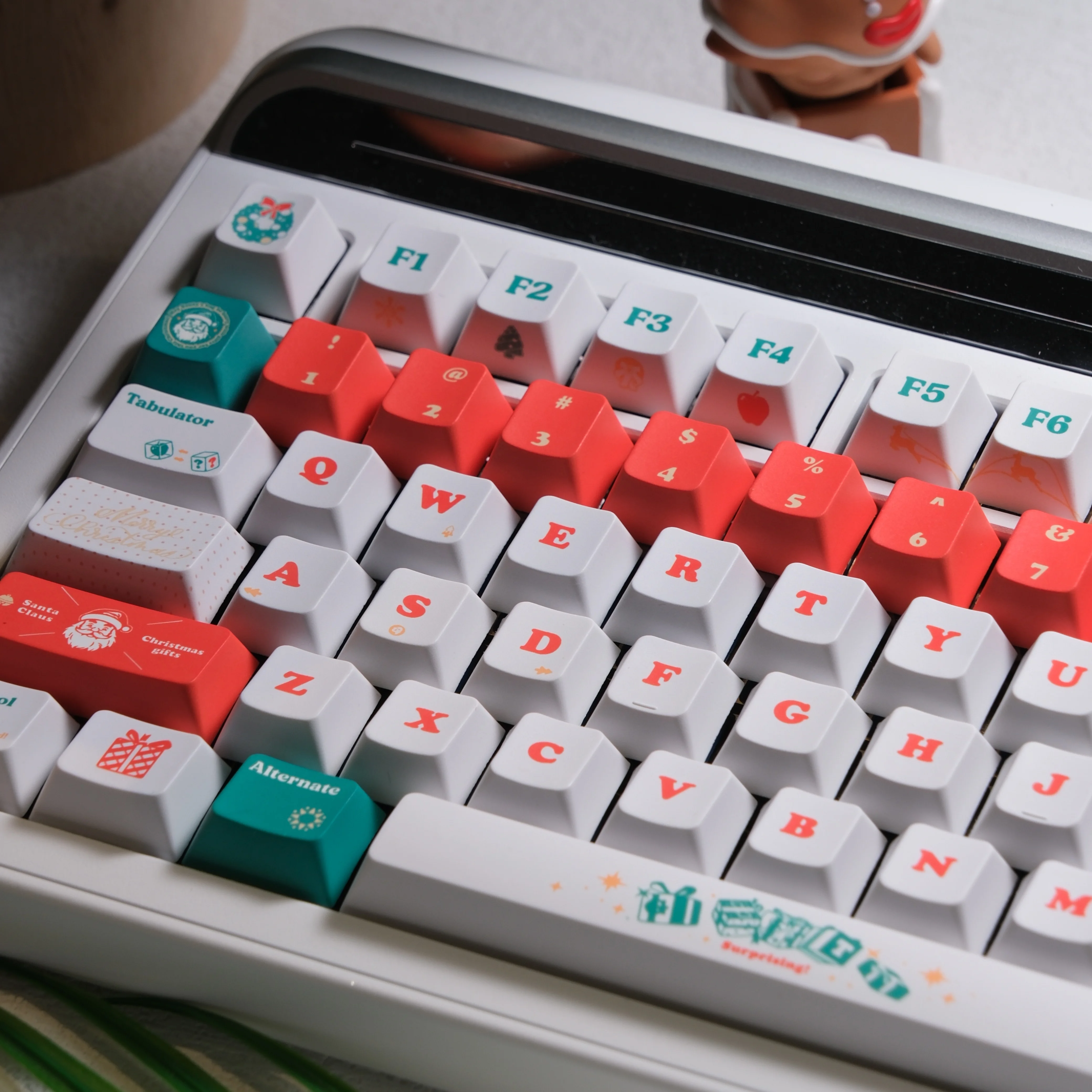 Alce Keycap Cherry Profile PBT sublimación térmica de cinco lados rojo verde Feliz Navidad tema Keycaps para teclado mecánico - imagen 3