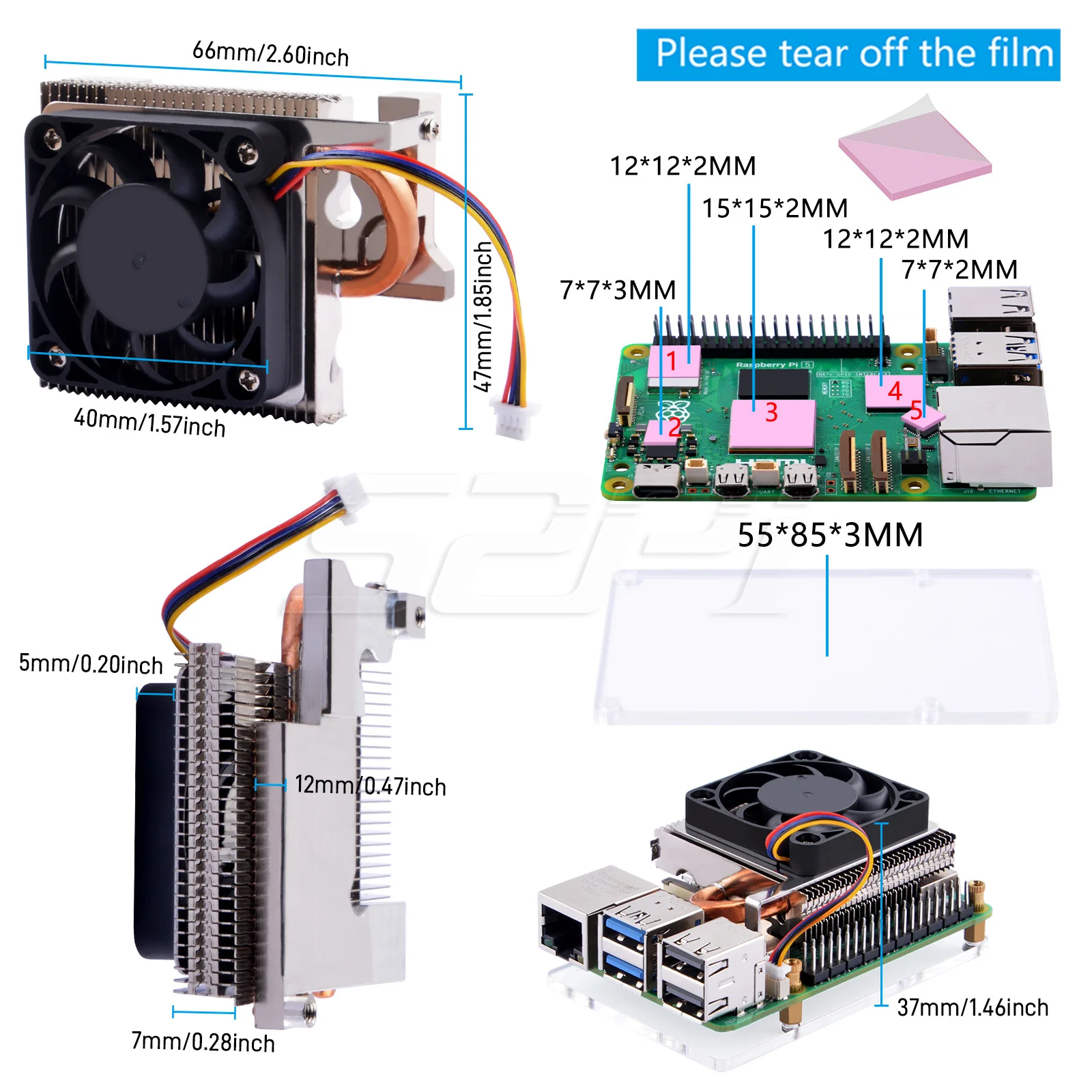 Enfriador de torre de hielo ultradelgado 52Pi para Raspberry Pi 5, ventilador de CPU - imagen 4