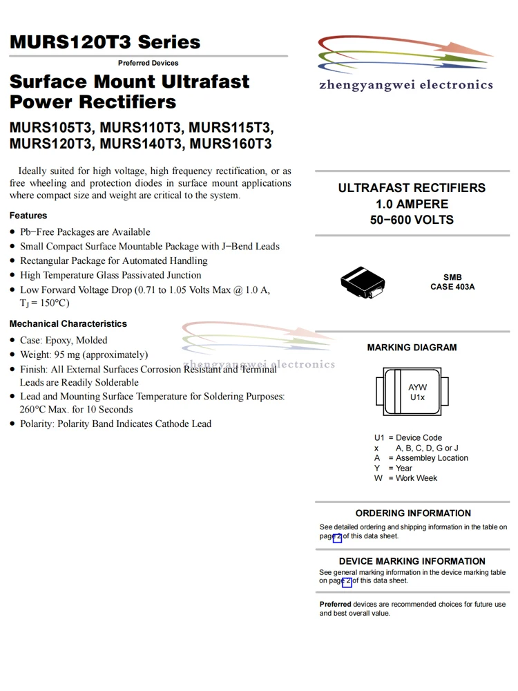 10 Uds SMB MURS110T3G U1B MURS120T3G U1D MURS140T3G U1G MURS160T3G U1J MURS220T3G U2D MURS230T3G U2F MURS240T3G U2G MURS260T3G - imagen 3