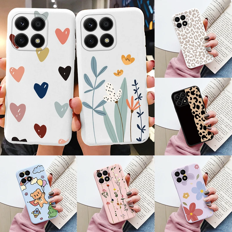 Funda para Honor X8a de 6,7 pulgadas, Funda trasera con bonito corazón y flor, Funda protectora mate de silicona suave para Honor X 8a, Bolsas HonorX8a