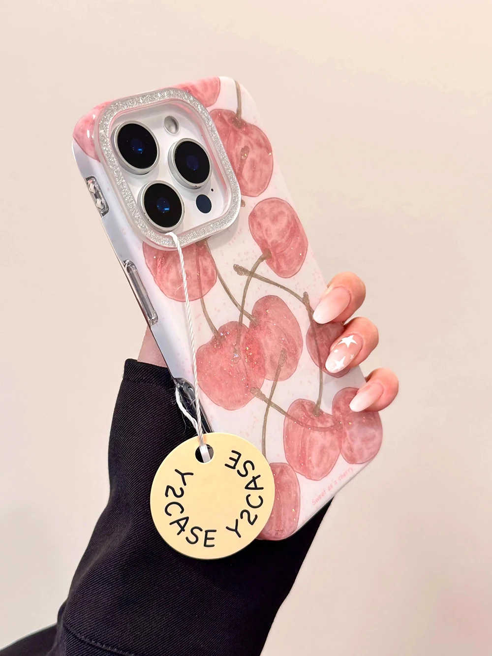 Funda de teléfono INS con bonito diseño de cereza y purpurina para Iphone 15 16 14 13 Pro Max 16 Pro, funda trasera encantadora con diamantes, funda para mujer y niña - imagen 5