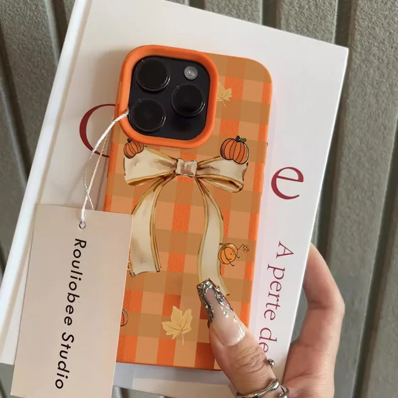Arco a cuadros amarillo para iPhone 17 16 15 Pro Max funda con patrón de decoración de lazo para iPhone 11 12 13 14 Pro Max Plus 16E - imagen 2