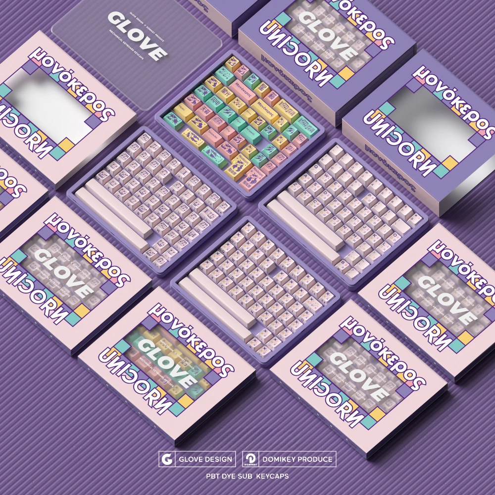 Glove Domikey juego de teclas con tema de unicornio, tapa de teclado bonita personalizada, PBT, perfil de cereza, accesorios de teclado mecánico - imagen 5