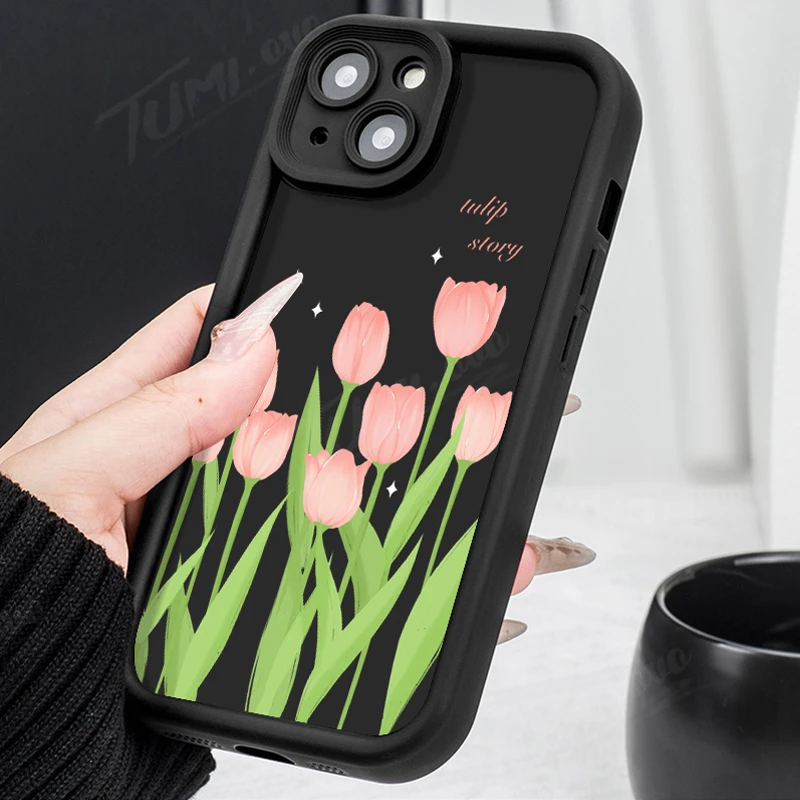 Funda de silicona para teléfono Samsung Galaxy, carcasa con diseño de flor de tulipán blanco y rosa para S24 Ultra S23 FE S22 S21 Plus FE A54 A34 A14 A73 A53 A33 5G - imagen 5