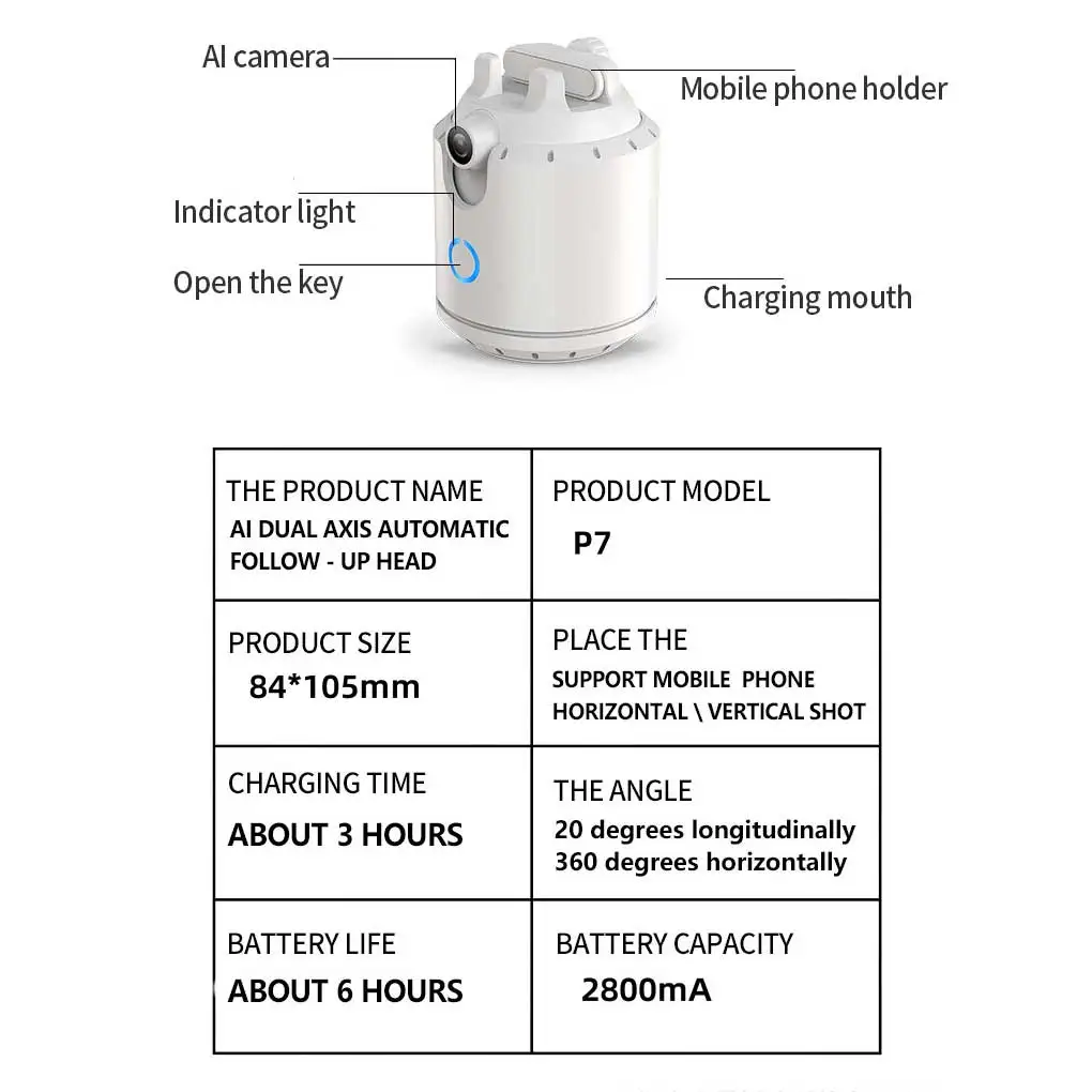 Trípode para cámara de seguimiento facial automático, palo de Selfie, artefacto de seguimiento, reconocimiento de caras, gesto para teléfono, accesorios blancos - imagen 5
