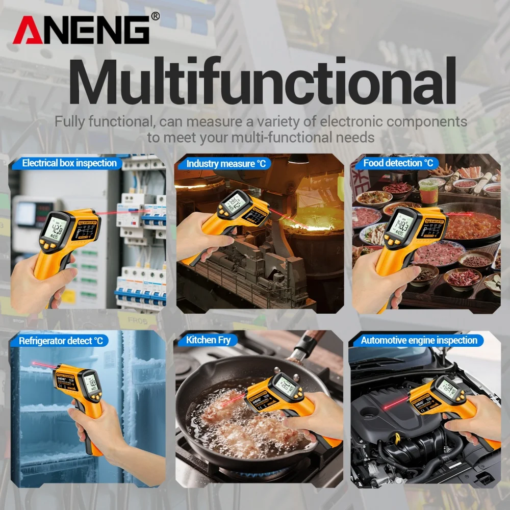 Termómetro láser ANENG TH109 Instrumentos de temperatura Pirómetro sin contacto -50 ~ 400 ℃   Herramientas de prueba con pantalla LCD de pistola de temperatura - imagen 5