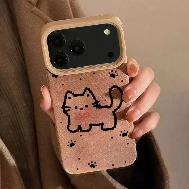 Para iPhone 17 16 15 14 13 12 11 Pro Max Air Funda Linda línea Patrón de gato Funda para iPhone XS X XR 16 Plus Funda suave de piel sintética
