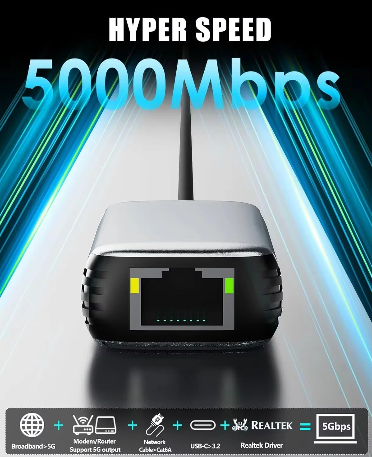 Tarjeta de red USB 3,0 tipo C a RJ45, 5000Mbps, adaptador 5G, convertidor Gigabit Ethernet, Lan Hub para PC, portátil, Windows 8,1/10/11 - imagen 5