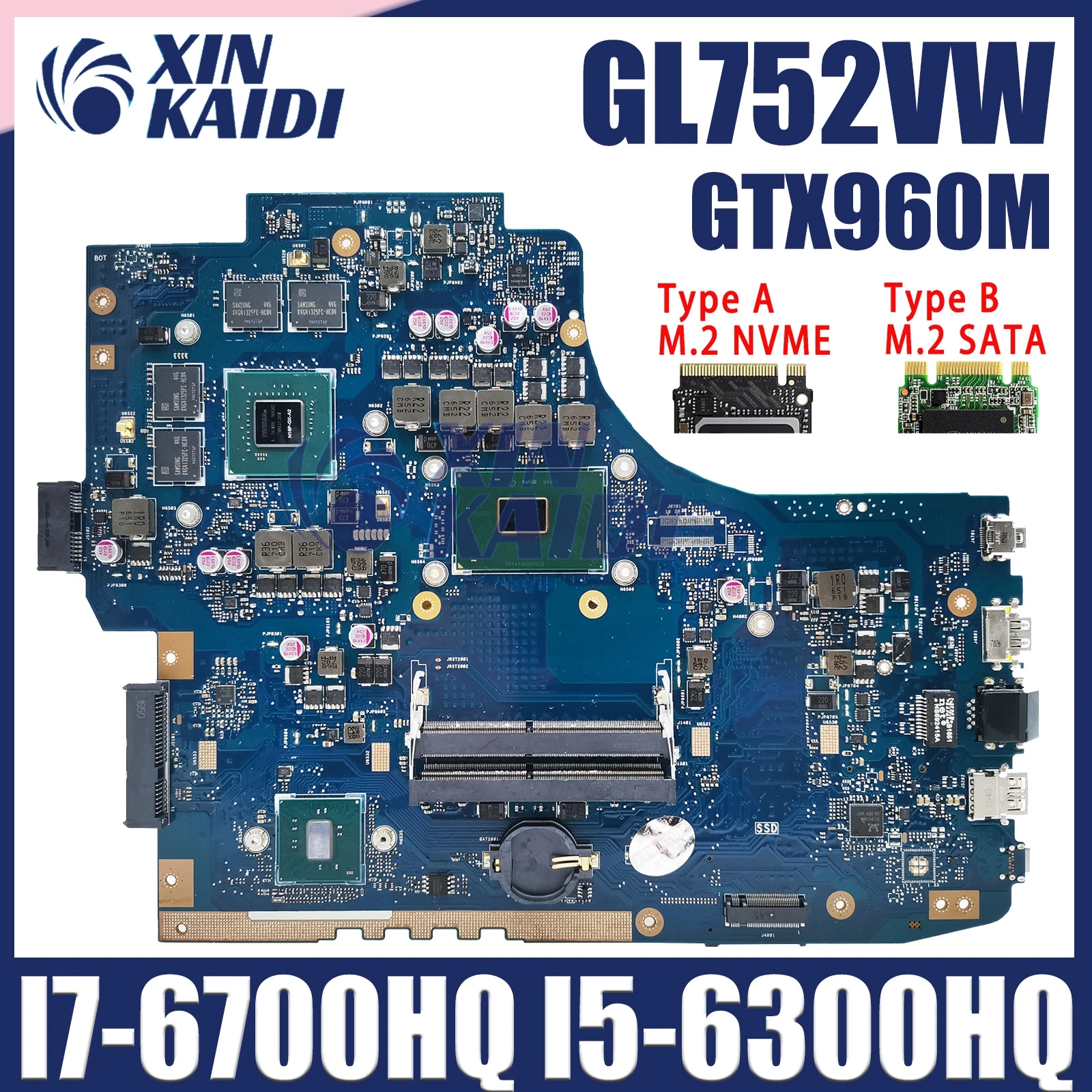 Placa base para ordenador portátil GL752VW para ASUS FX71 Pro GL752V GL752VL con tarjeta gráfica I7-6700HQ I5-6300HQ GTX960M