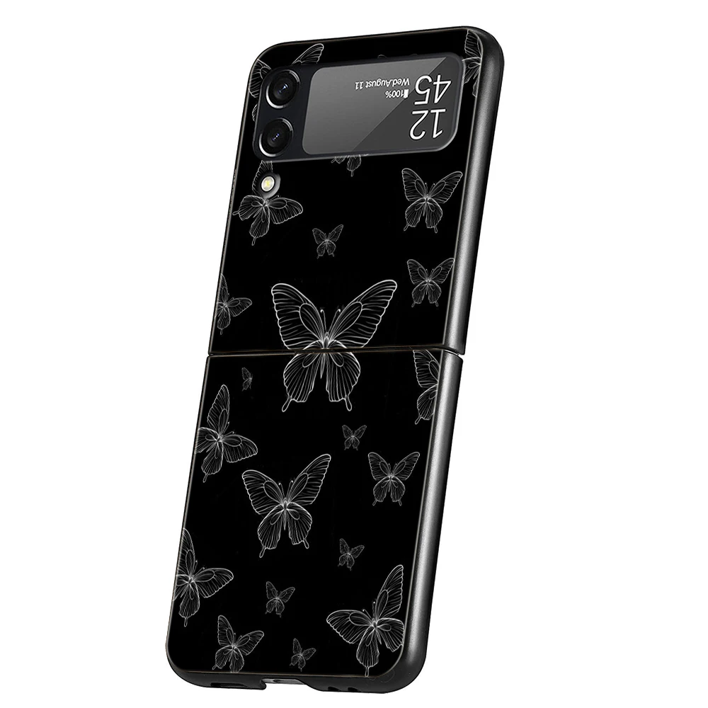 Funda de teléfono de lujo para Samsung Galaxy Z Flip 3 4 5 6 PC plegable dura para Samsung Z Flip3 Flip4 Flip5 cubierta mariposa amor negro - imagen 4