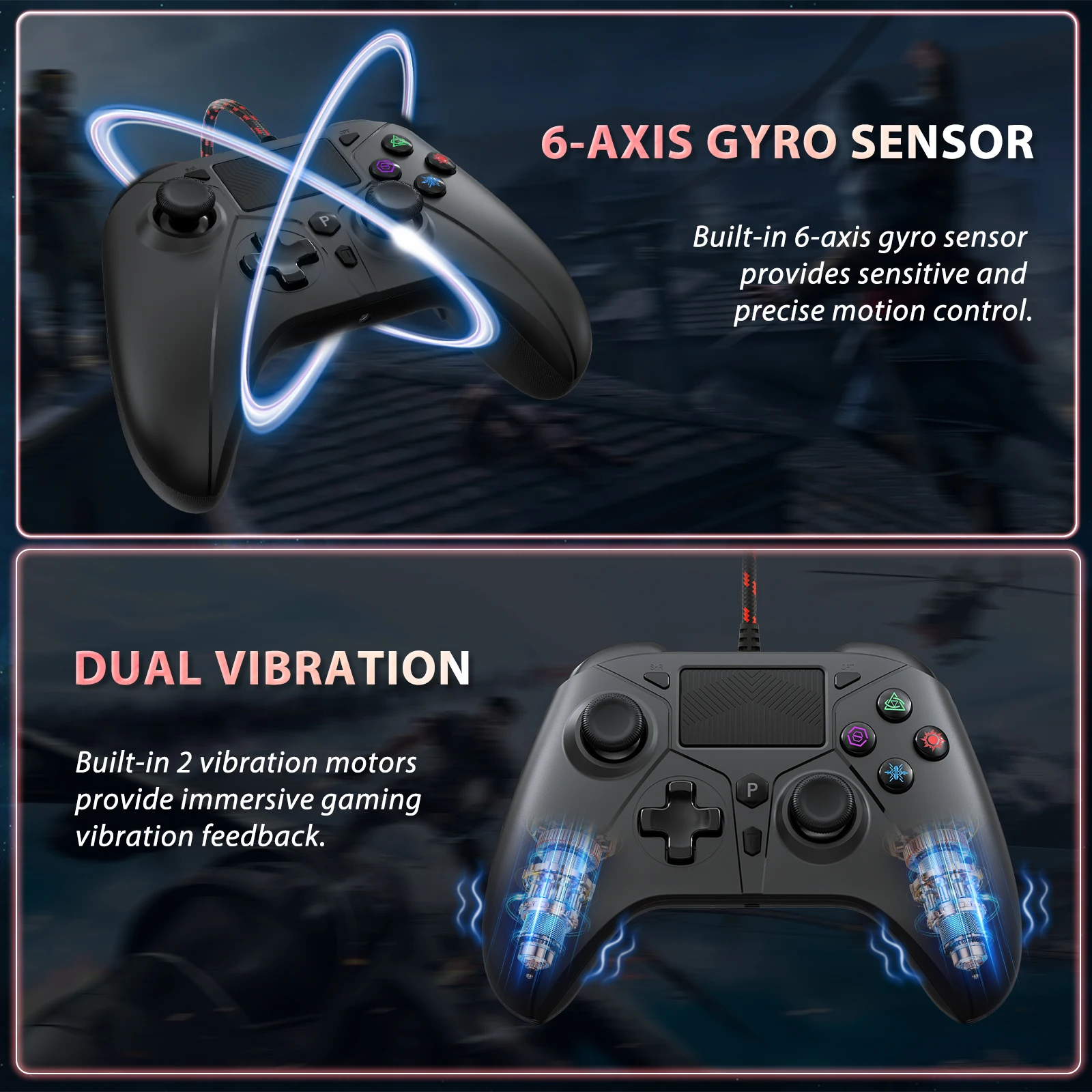 Controlador de mando Compatible con Ps5/Ps4/Pc/juegos con función Turbo/vibración Dual/3,5mm/multitáctil/función de programación - imagen 4
