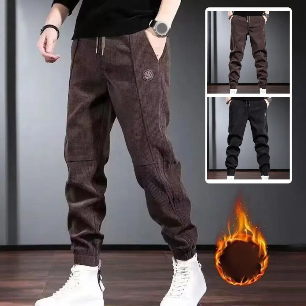 Pantalones de chándal cálidos de felpa para hombre, ropa de calle con cordón en la cintura, con banda en el tobillo, estilo deportivo informal suave - imagen 5