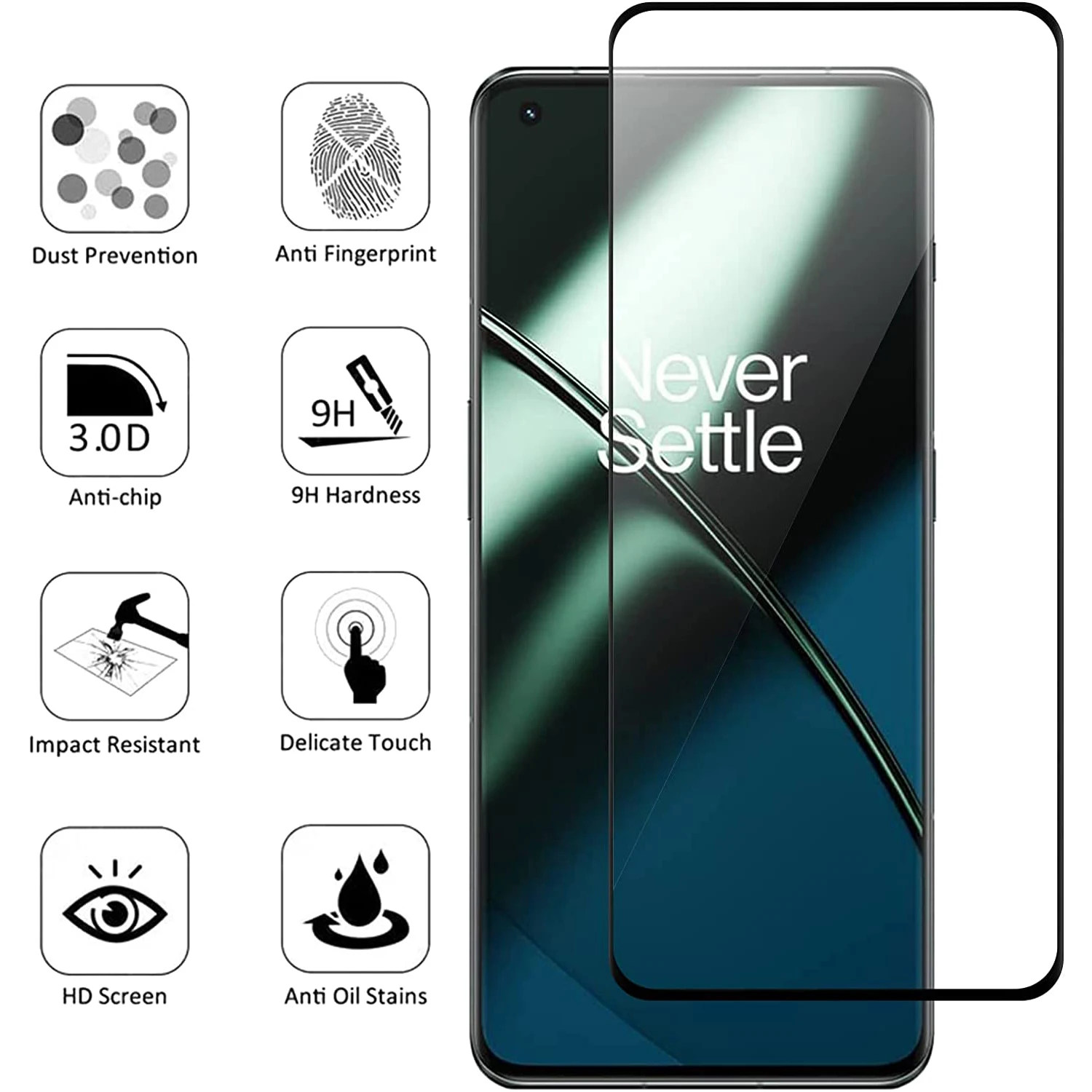 2/4 Uds. Vidrio templado ultrasónico curvo 3D de huellas dactilares para Protector de pantalla OnePlus 11 HD - imagen 5