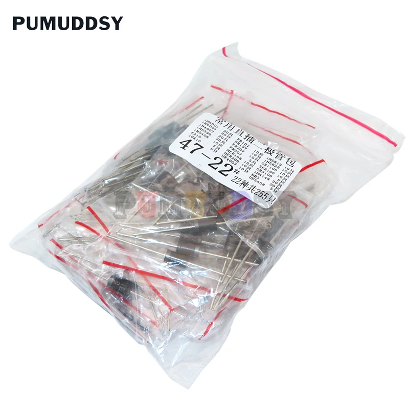 255 Uds. Kit surtido de diodos Schottky rectificador de conmutación rápida 1N4001 1N4004 1N4007 1N5408 UF4007 FR307 1N5819 1N5822 6A10 10A10 - imagen 2