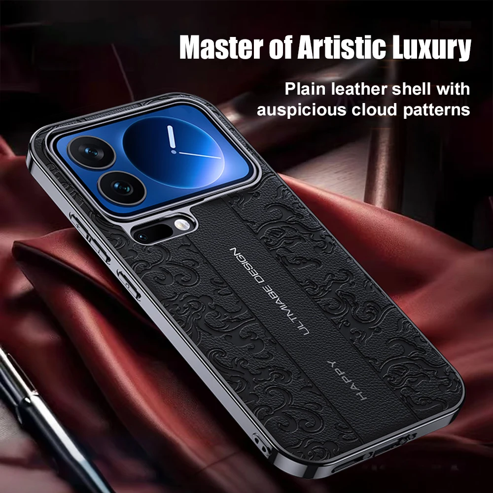 Funda de teléfono con proceso de tallado de cuero de nube auspiciosa de lujo, funda protectora de lente en relieve para Xiaomi 17 Pro Max 17promax 17pro - imagen 2