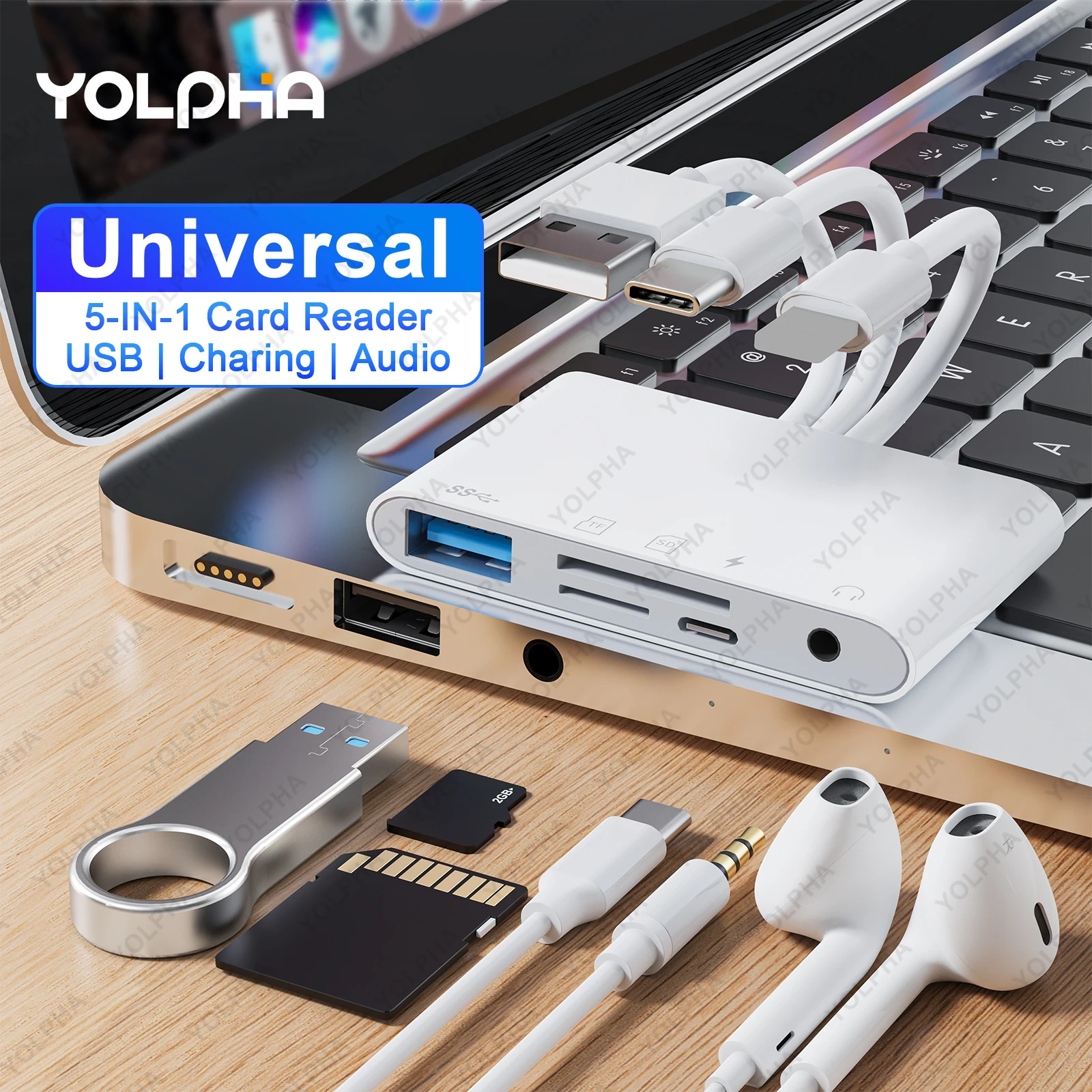Estación de acoplamiento USB Universal HUB, lector de tarjetas de memoria USB C a SD TF, Cable OTG, adaptador de cámara tipo C a 3,5 MM para iPhone, iPad y PC