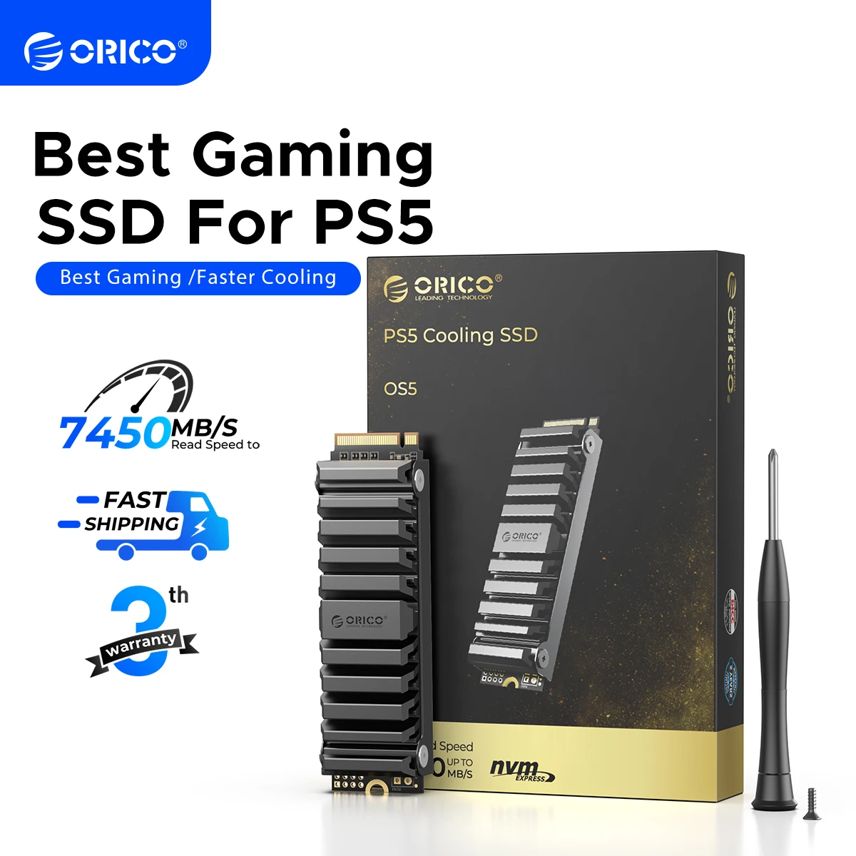 Unidad de estado sólido para juegos interna ORICO TLC NVMe con disipador de calor: funciona con Playstation 5, Gen4 PCIe, M.2 2280, hasta 7450 MB/s - imagen 2