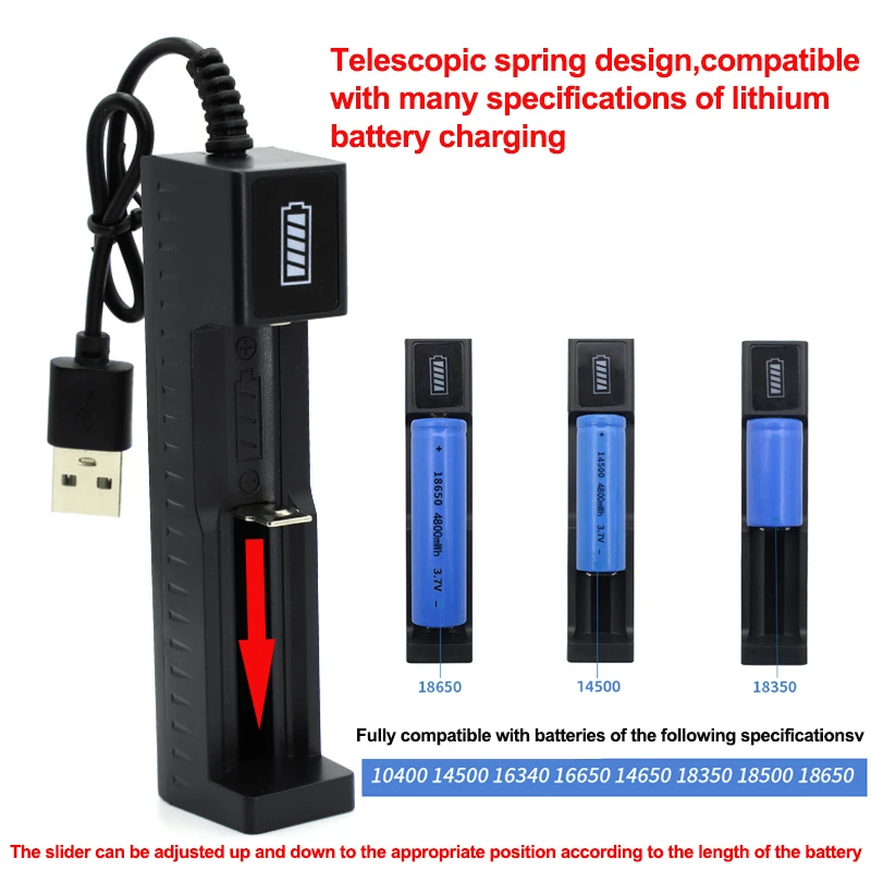 18650 Cargador de batería de 1 ranura USB Universal inteligente carga rápida cargador de batería de litio recargable para 14500 16650 14650 18500 - imagen 3