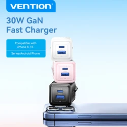 Vention Cargador GaN 30W USB-C PD Carga Rápida iPhone 15/14/13 Pro Max
