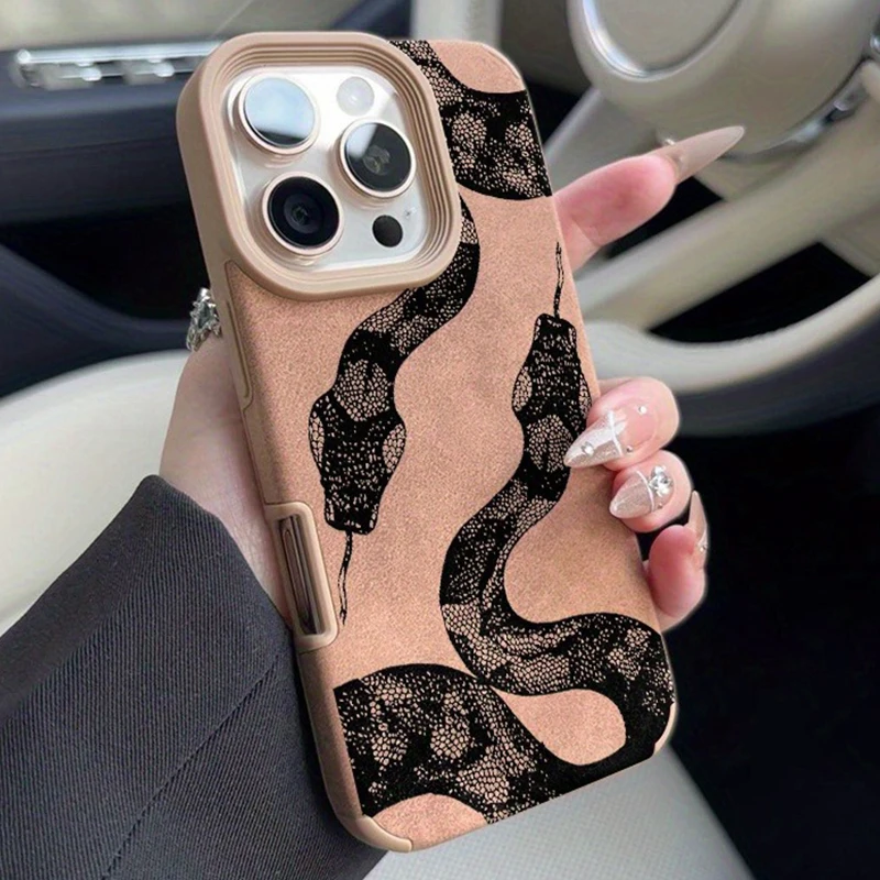 Funda con diseño de serpiente negra de lujo Simple y de teclas bajas para iPhone 16 15 14 13 12 11 Pro Max XS X XR 16 Plus cubierta de parachoques a prueba de golpes