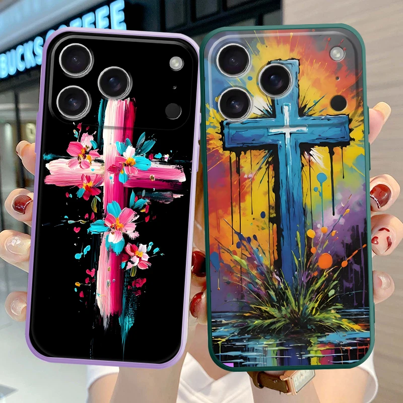 Funda de teléfono para Apple iPhone XR XS 16 14 15 Plus 16e 17 Air 11 12 13 Pro Max 7 8 cubierta suave Cruz colorida - imagen 3